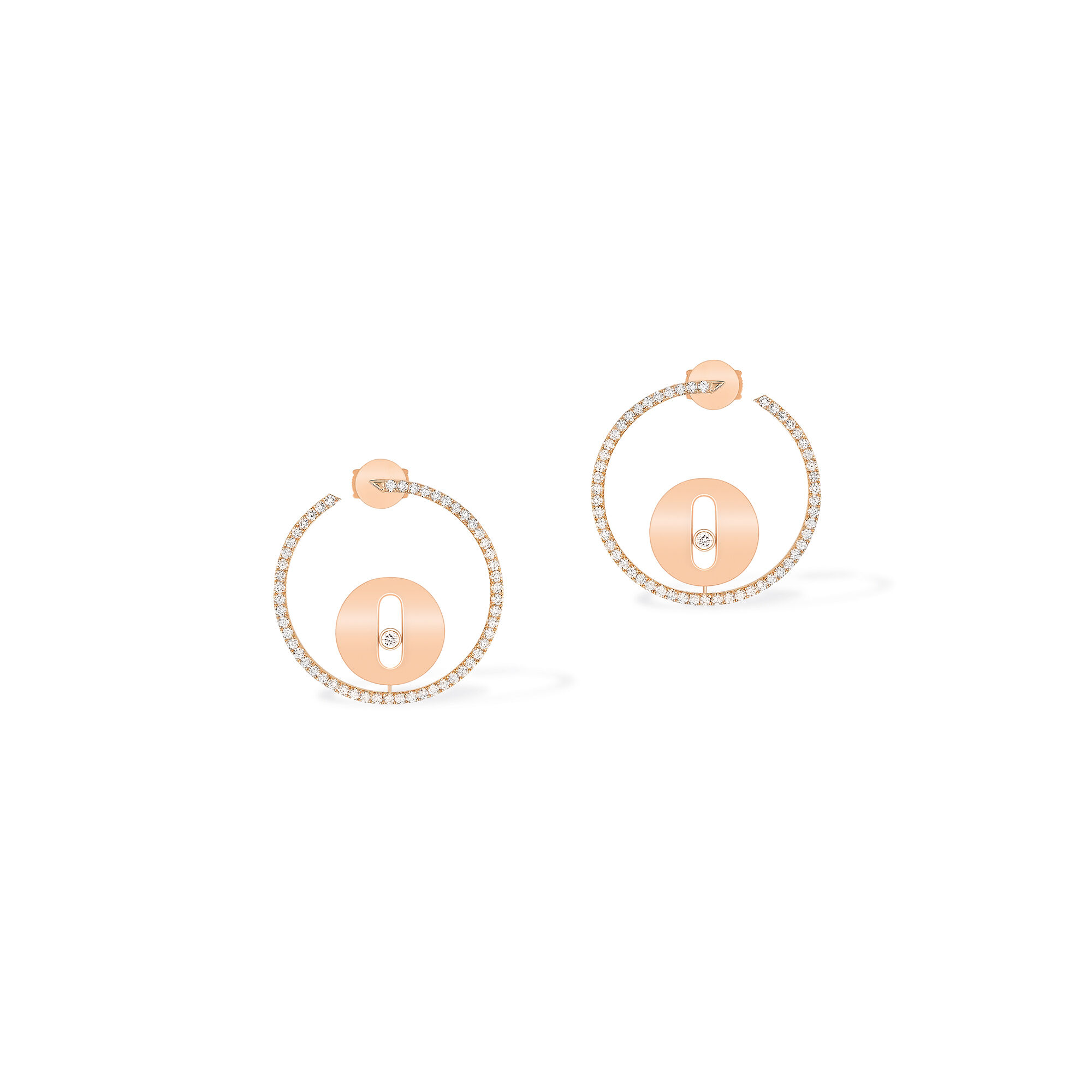 Lucky Move Small Rose Gold Diamond Pave Hoop Earrings Messika 7515 PG